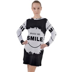 Black And White Simple Make Me Smile T Shirt 20250203 014057 0000 Long Sleeve Hoodie Dress by Cowcow2005