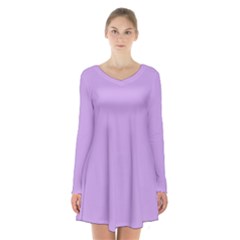 Luscious Lavender Hex #cca3e7 Long Sleeve Velvet V-neck Dress by dressshop