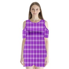 Purple Plaid Tartan 3 Shoulder Cutout Velvet One Piece by dressshop