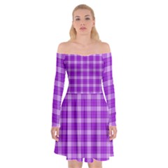 Purple Plaid Tartan 3 Off Shoulder Skater Dress by dressshop