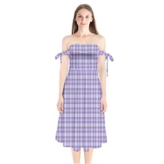 Purple Plaid Tartan 2 Shoulder Tie Bardot Midi Dress by dressshop