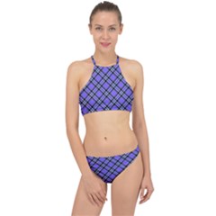 Blue Tartan Plaid 1 Diagonal Halter Bikini Set by dressshop