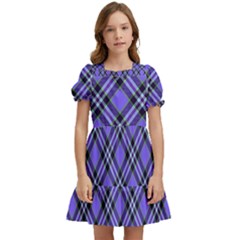 Blue Tartan Plaid 1 Diagonal Kids  Puff Sleeved Dress by dressshop