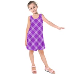 Purple Plaid Tartan 3 Diagonal (2) Kids  Sleeveless Dress by dressshop