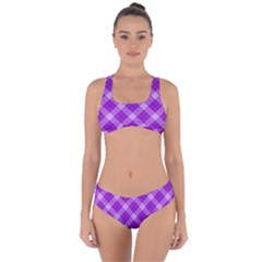 Purple Plaid Tartan 3 Diagonal (2) Criss Cross Bikini Set by dressshop