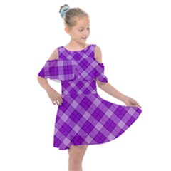 Purple Plaid Tartan 3 Diagonal (2) Kids  Shoulder Cutout Chiffon Dress by dressshop