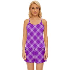 Purple Plaid Tartan 3 Diagonal (2) Satin Pajama Short Set by dressshop