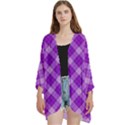 Purple Plaid Tartan 3 Diagonal (2) Open Front 3/4 Sleeve Batwing Chiffon Cardigan Kimono View1