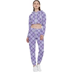 Purple Plaid Tartan 2 Diagonal Cropped Zip Up Lounge Set by dressshop