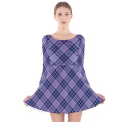 Purple Plaid Tartan 1 Diagonal Long Sleeve Velvet Skater Dress by dressshop