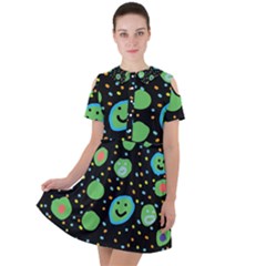 Doodle Dot Drawing Short Sleeve Shoulder Cut Out Dress 