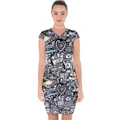 Doodle New York City Nyc Capsleeve Drawstring Dress  by Salmanaz77