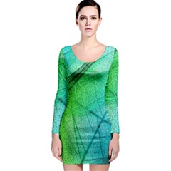 Texture Green Leaf Abstraction 3d Long Sleeve Bodycon Dress by Salmanaz77