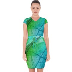 Texture Green Leaf Abstraction 3d Capsleeve Drawstring Dress  by Salmanaz77