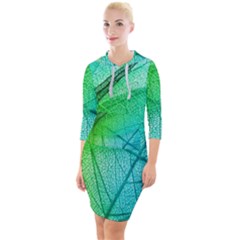 Texture Green Leaf Abstraction 3d Quarter Sleeve Hood Bodycon Dress by Salmanaz77