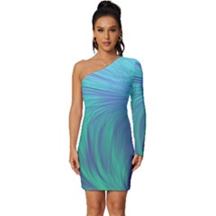 Psicodelia Zyguratti Texture Cyanturquoise Long Sleeve One Shoulder Mini Dress by Salmanaz77