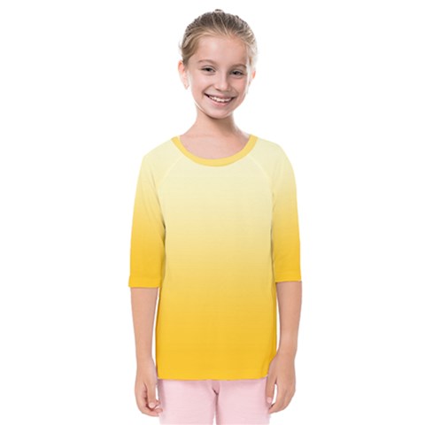 Cream Yellow To Amber Orange Linear Gradient Kids  Quarter Sleeve Raglan T-shirt by GradientsOmbre