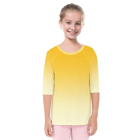 Amber Orange To Cream Yellow Linear Gradient Kids  Quarter Sleeve Raglan T-shirt by GradientsOmbre