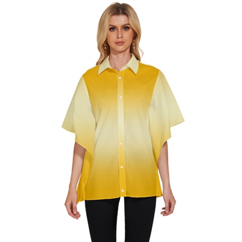 Amber Orange To Cream Yellow Bilinear Gradient Women s Batwing Button Up Shirt by GradientsOmbre