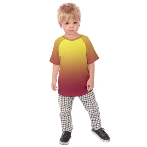 Electric Yellow To Burgundy Red Linear Gradient Kids  Raglan T-shirt by GradientsOmbre