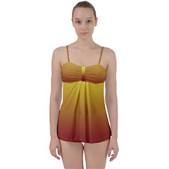 Electric Yellow To Burgundy Red Linear Gradient Babydoll Tankini Set by GradientsOmbre