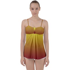 Electric Yellow To Burgundy Red Linear Gradient Babydoll Tankini Top by GradientsOmbre