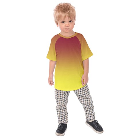 Burgundy Red To Electric Yellow Linear Gradient Kids  Raglan T-shirt by GradientsOmbre