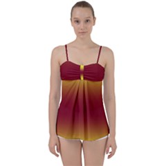 Electric Yellow To Burgundy Red Bilinear Gradient Babydoll Tankini Top by GradientsOmbre