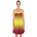 Burgundy Red To Electric Yellow Bilinear Gradient Ruffle Detail Chiffon Dress View1