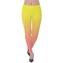 Electric Yellow To Coral Pink Linear Gradient Velvet Leggings by GradientsOmbre