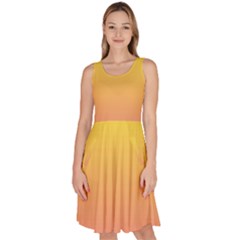 Electric Yellow To Coral Pink Linear Gradient Knee Length Skater Dress With Pockets by GradientsOmbre