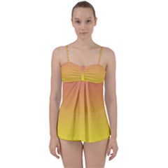 Coral Pink To Electric Yellow Linear Gradient Babydoll Tankini Set by GradientsOmbre