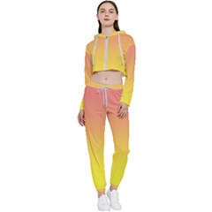 Coral Pink To Electric Yellow Linear Gradient Cropped Zip Up Lounge Set by GradientsOmbre