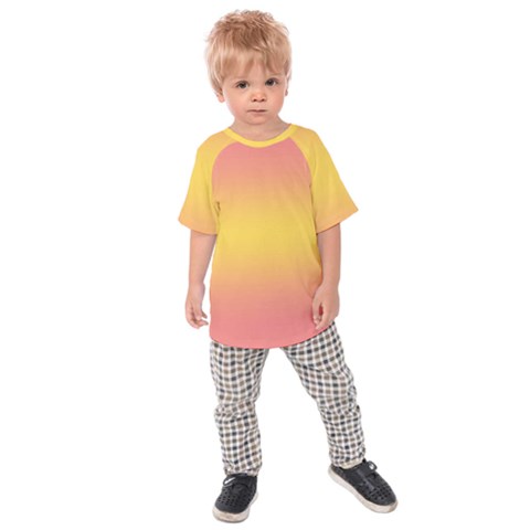 Coral Pink To Electric Yellow Bilinear Gradient Kids  Raglan T-shirt by GradientsOmbre