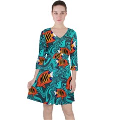 Flame Swirls Quarter Sleeve Ruffle Waist Dress by SeaworthyClothing