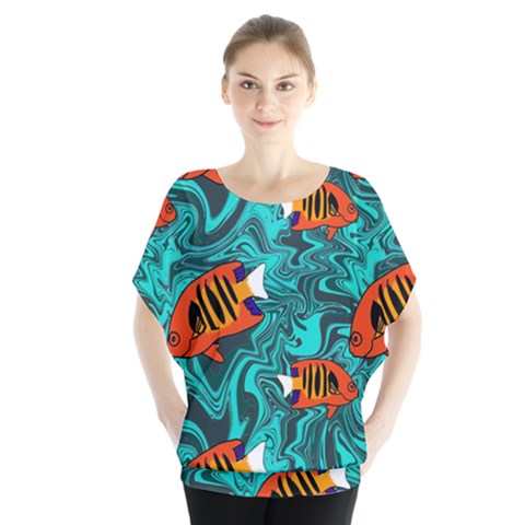 Flame Swirls Batwing Chiffon Blouse by SeaworthyClothing