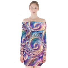 Abstract Fractal Art Swirl Pattern Long Sleeve Off Shoulder Dress by Salmanaz77