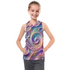 Abstract Fractal Art Swirl Pattern Kids  Sleeveless Hoodie by Salmanaz77