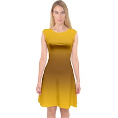 Amber Orange To Chocolate Brown Bilinear Gradient Capsleeve Midi Dress by GradientsOmbre