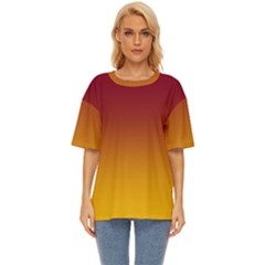 Burgundy Red To Amber Orange Linear Gradient Oversized Basic T-shirt by GradientsOmbre