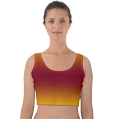 Amber Orange To Burgundy Red Bilinear Gradient Velvet Crop Top by GradientsOmbre