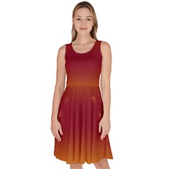 Amber Orange To Burgundy Red Bilinear Gradient Knee Length Skater Dress With Pockets by GradientsOmbre