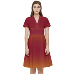 Amber Orange To Burgundy Red Bilinear Gradient Short Sleeve Waist Detail Dress by GradientsOmbre