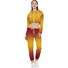 Burgundy Red To Amber Orange Bilinear Gradient Cropped Zip Up Lounge Set by GradientsOmbre