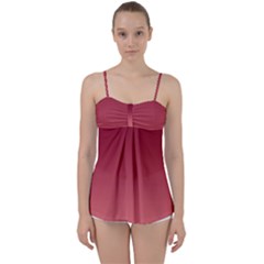 Burgundy Red To Coral Pink Linear Gradient Babydoll Tankini Top by GradientsOmbre