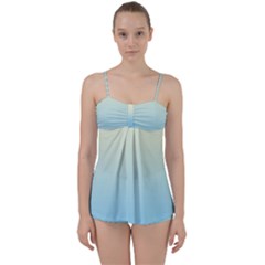 Cream Yellow To Baby Blue Linear Gradient Babydoll Tankini Set by GradientsOmbre