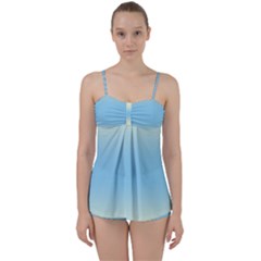 Cream Yellow To Baby Blue Bilinear Gradient Babydoll Tankini Set by GradientsOmbre