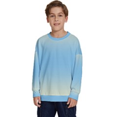 Cream Yellow To Baby Blue Bilinear Gradient Kids  Crewneck Sweatshirt by GradientsOmbre