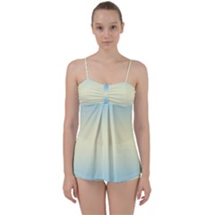 Baby Blue To Cream Yellow Bilinear Gradient Babydoll Tankini Set by GradientsOmbre