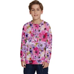 Pattern Seamless Texture Daisies Kids  Crewneck Sweatshirt by Grandong